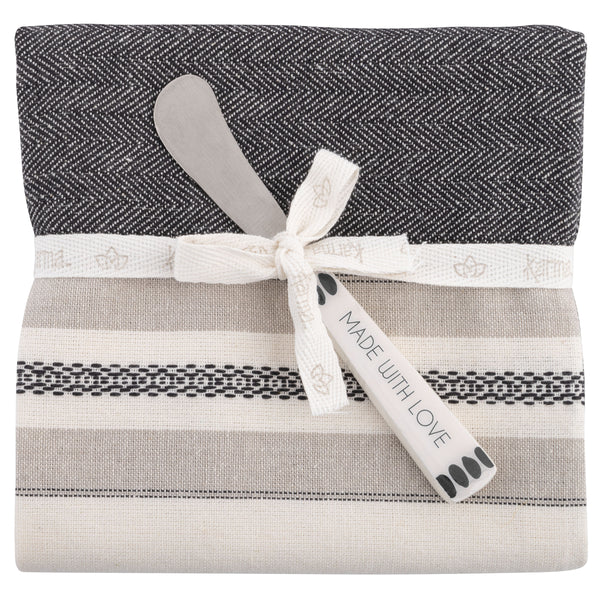 Charcoal Lisbon tea towel with spreader