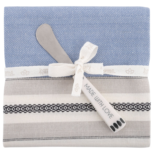 Periwinkle Lisbon tea towel with spreader