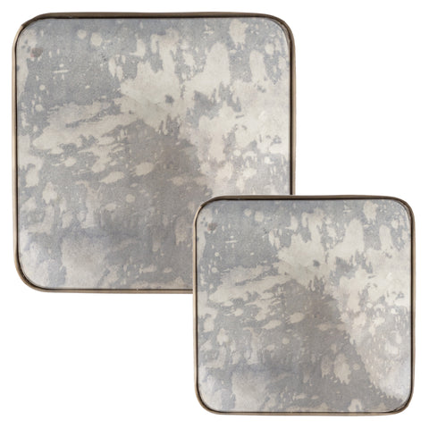 Set of 2 antiqued glass trays