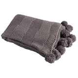 Gray Chunky Knit Pom Pom Throw