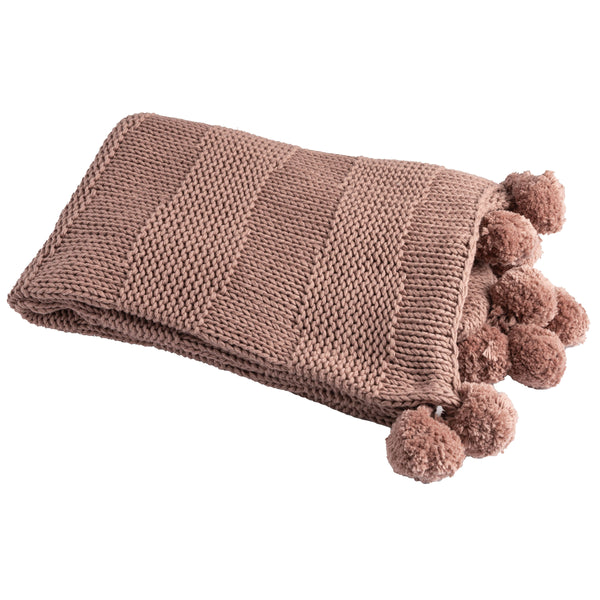 Rose Tan Chunky Knit Pom Pom Throw