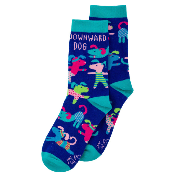 Blue downward dog crew socks