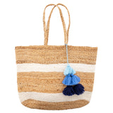 White Stripe Jute Beach Bag