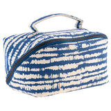 Blue shibori zip cosmetic bag