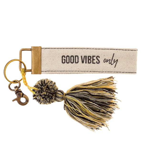 Good Vibes Canvas Tassel Key Chain