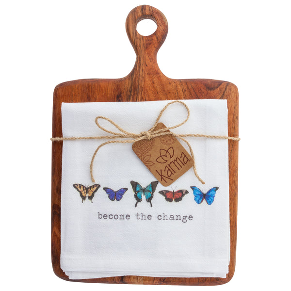 Butterfly Cotton Tea Towel w/ Cutting Board