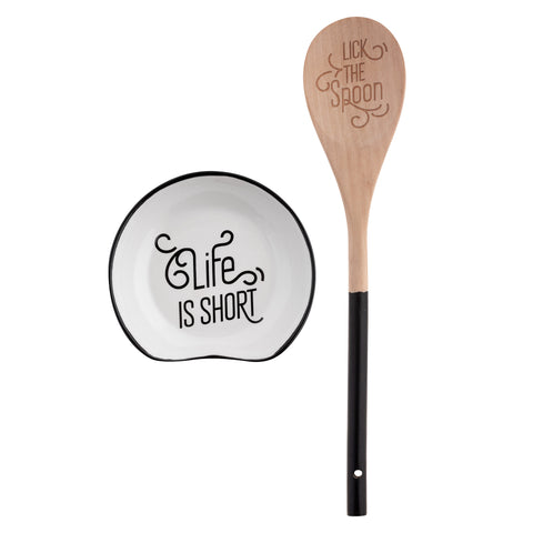 Life is Short Spoon Rest with Wooden Spoons