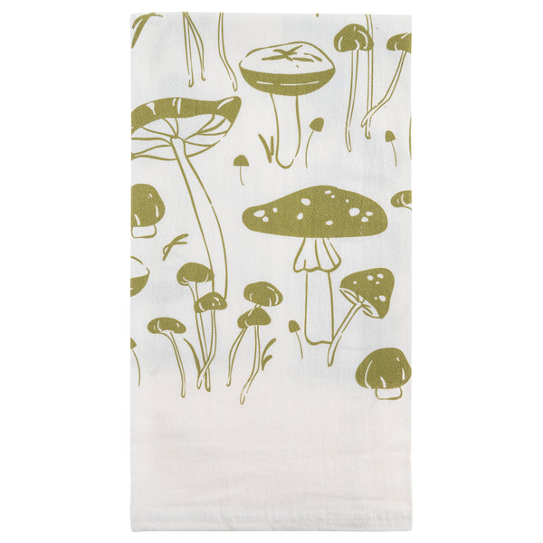 Mushroom block print tea towel 