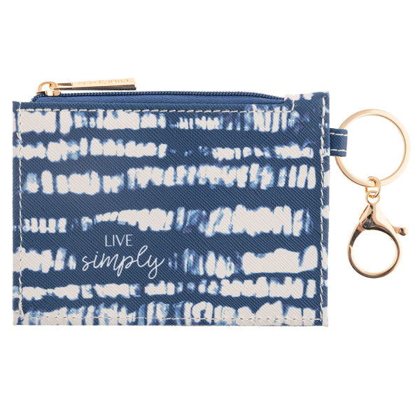 Blue shibori zip ID holder