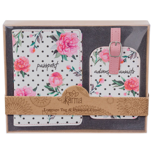 Pink Peony Passport Holder & Luggage Tag Sets