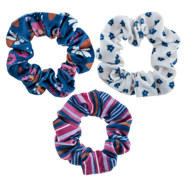 Plum Floral Velvet Scrunchies - 3 Pack