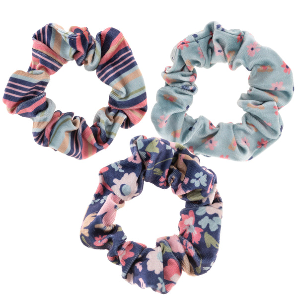Navy Floral Velvet Scrunchies - 3 Pack