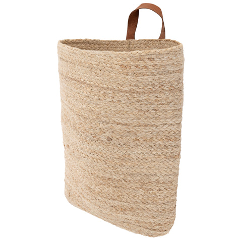 Natural jute wall basket side view