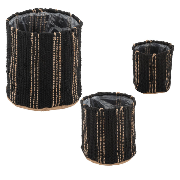 Vertical stripe woven basket set