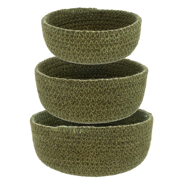 Dark olive woven mini bowls