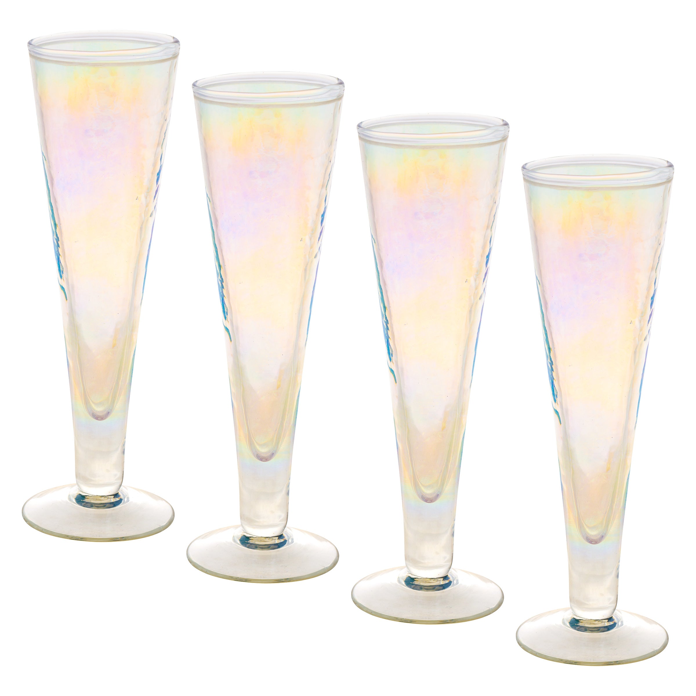 Blue Iridescent Champagne Glass Flutes, Set of 4