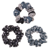 Gray Floral Chiffon Scrunchies Set of 3