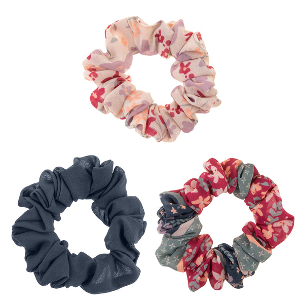 Magenta Floral Chiffon Scrunchies Set of 3