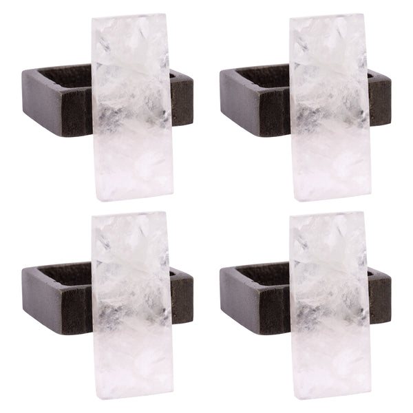 Clear rock crystal/black napkin rings