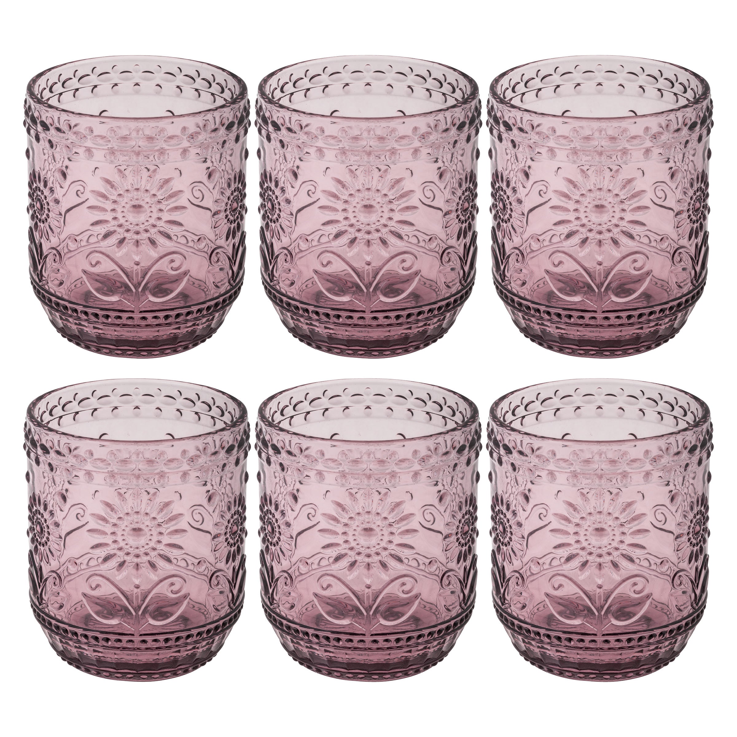 Glass Tea Cup Set of 4 - Floral Embossed Large Glass Cup | Nestasia