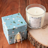 Snowman/winter white boxed candle packaging view